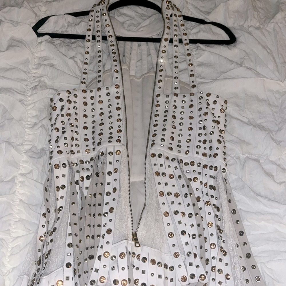 Lamb leather studded Fringe Lace Dresss - Picture 9 of 17
